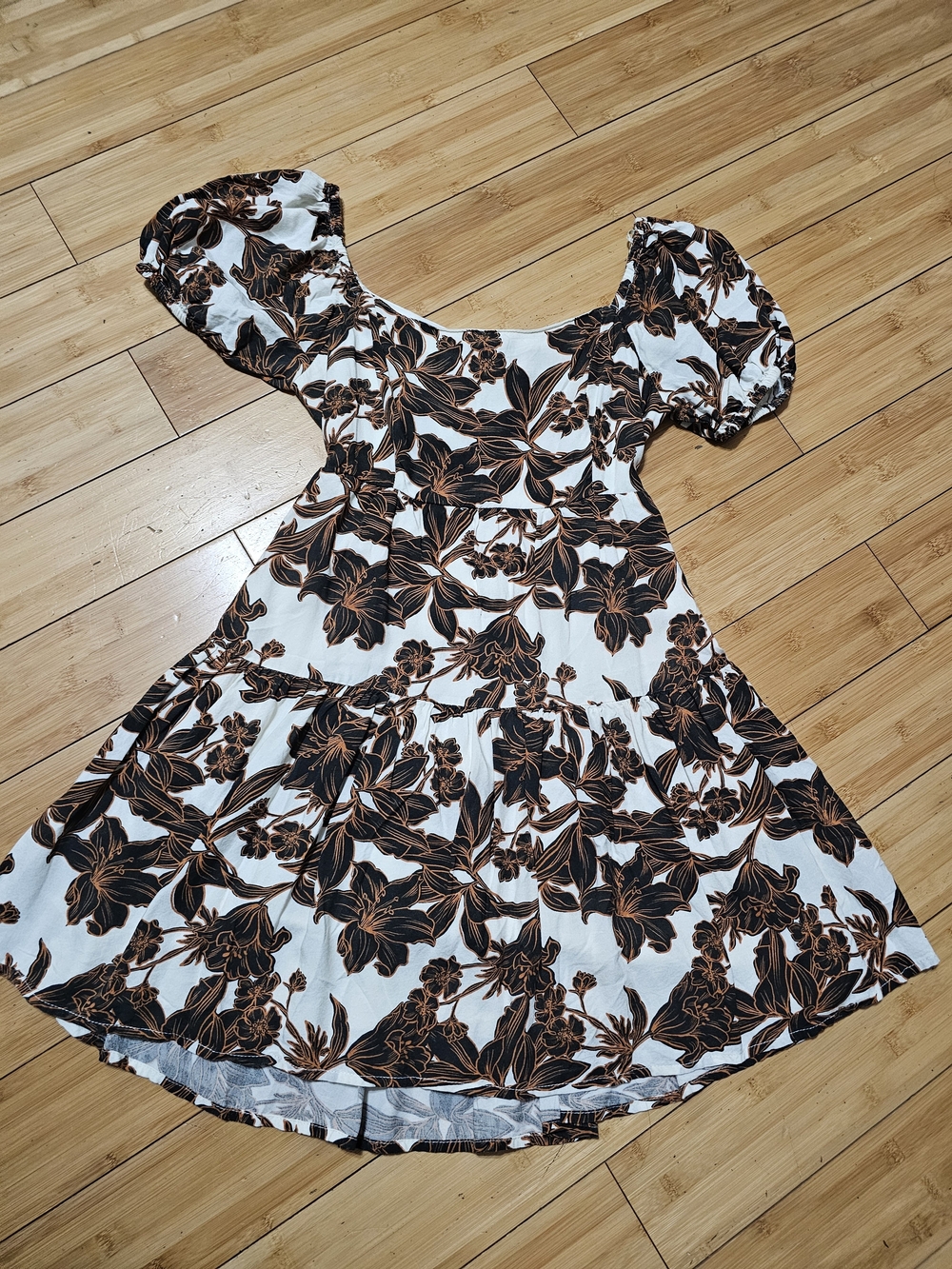 Japna White Dress with Black and Brown Floral Print